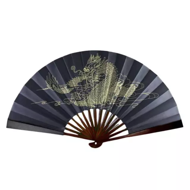 DRAGON FAN 13" Large Black and Gold Folding Hand or Wall Fan Asian Feng Shui NEW