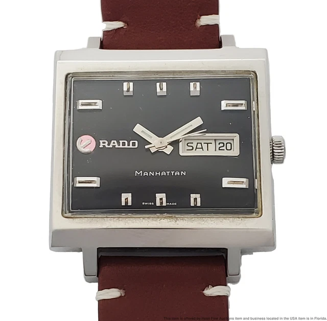 Rectangle Rado Watch RADO MANHATTAN DAY Date Automatic Stainless Steel Rectangular Mens ...