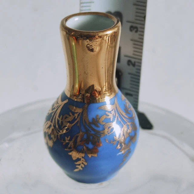 MINIATURE MINI VASE PORCELAINE LIMOGES FRANCE bleu et or EUR 9,80