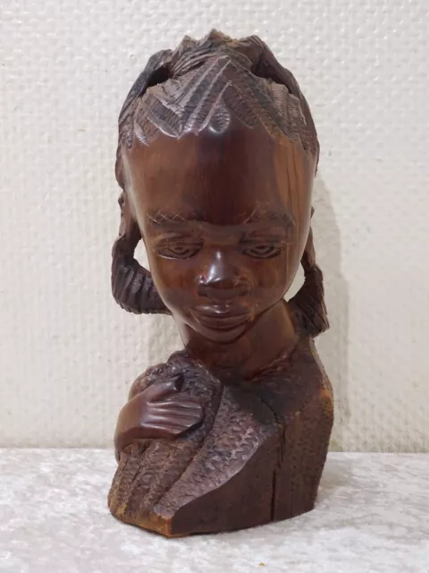 Legno Busto Testa Donna Tribale Africa Vintage 3,2 KG Intagliato a Mano 29,5 CM