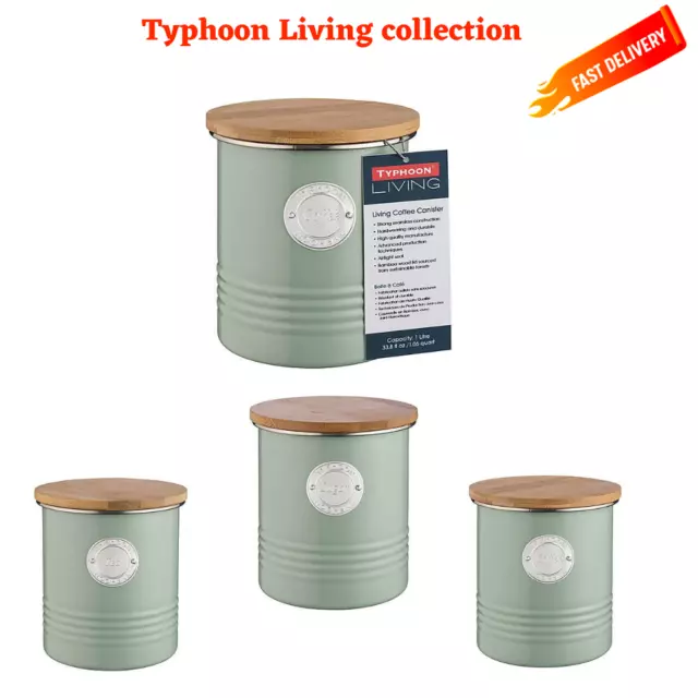 Typhoon Living Tea Coffee Sugar Metal sage Canister with Bamboo Lids storage