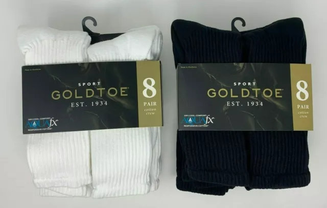 2 of 8 packs GOLD TOE Men's Cotton Standard Crew Socks, shoe 6-12½, Black/White