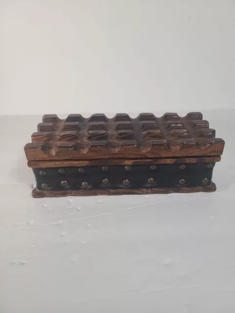 Vintage Wood jewelry Box Medieval style antique look handmade carved lid