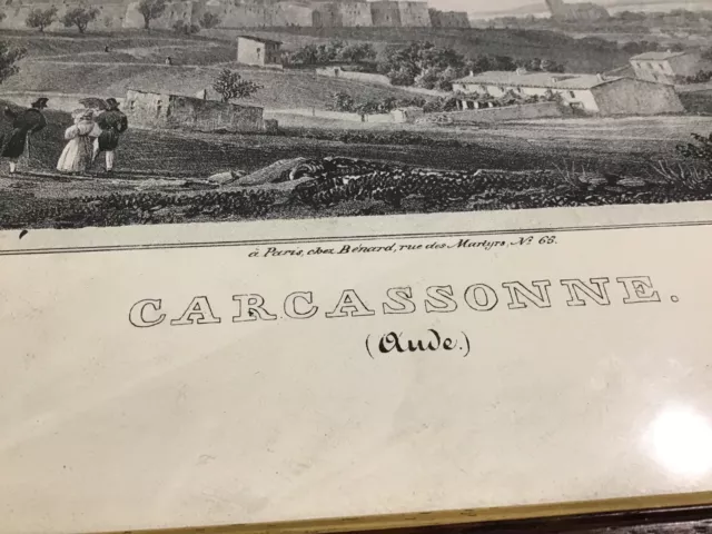 Vue Ancienne De Carcassonne Aude D’aprés Lithographie De Chapuis Sous Verre 3