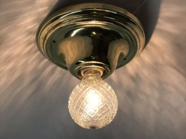 Antique Vtg Art Deco Flush Mount Ceiling Wall Light Fixture Brass w/ Glass Globe