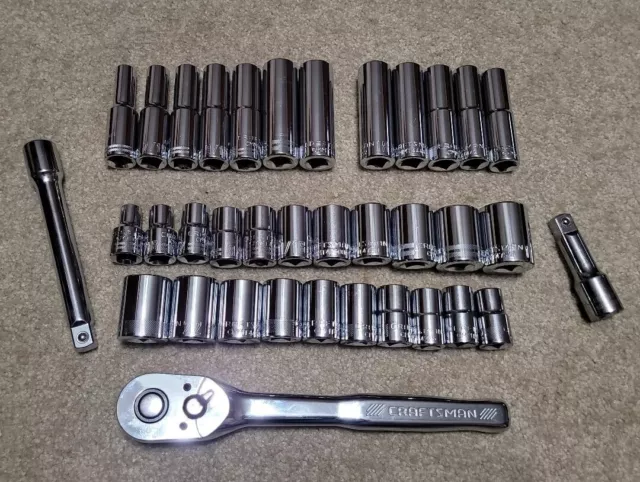 CRAFTSMAN 36pc Short & Deep 1/2" DR SAE METRIC 12pt ratchet socket set