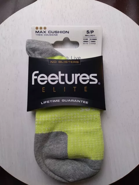 Feetures Elite Max Cushion No Show Tab Running Socks Unisex Small - Yellow Grey