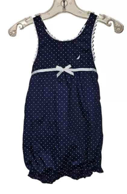 Nautica Navy Blue & White Polkadot Sleeveless Romper Baby Girl's Size 3-6mths