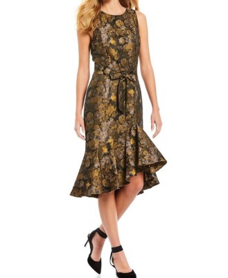 Antonio Melani Victoria Dress Belted Floral Gold, Taupe & Black Sizes 2 & 6