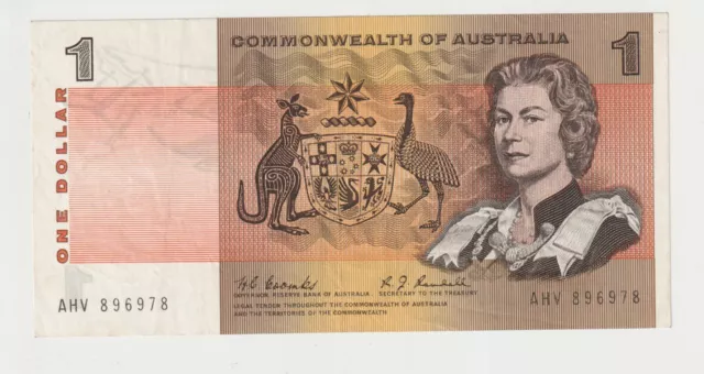 1967 Comm of Australia $ 1 Dollar Banknote - R72 - Coombs/Randall - Fine # 31659