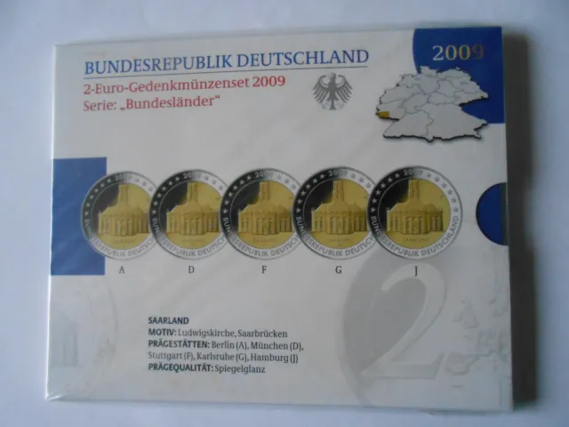 2-Euro-Gedenkmünzenset 2009 Serie Bundesländer / Saarland/ Spiegelglanz