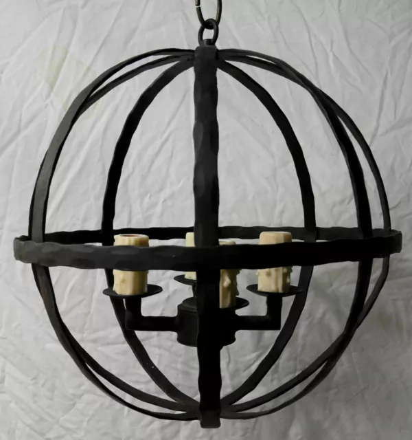 1920S Style Spanish Revival Wrought Iron Hanging Chain Pendant Lamp Chandelier