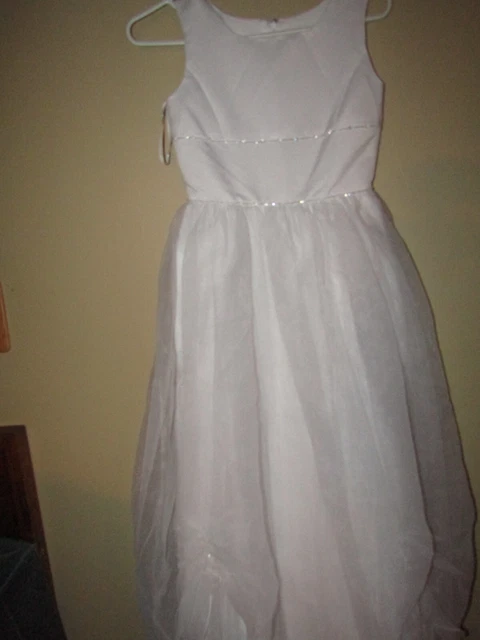 MA Girls Size 12 WHITE Sleeveless Dress COMMUNION Flower Girl BRIDESMAID Pageant