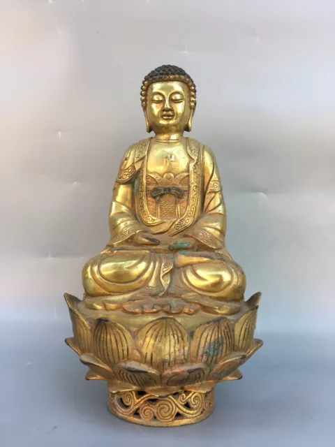 11.6" Chinese Buddhism bronze Gilding Shakya Muni Buddha statue