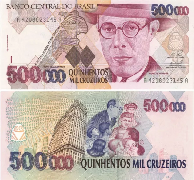 Brazil - 500,000 Brazilian Mil Cruzeiros - P-236b - dated 1993 Foreign Paper Mon