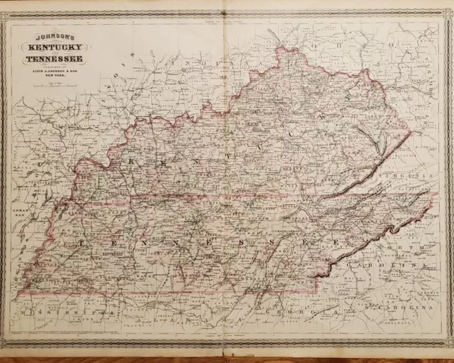 1865 Johnson's Kentucky & Tennessee Antique Map 26.5" x 18"