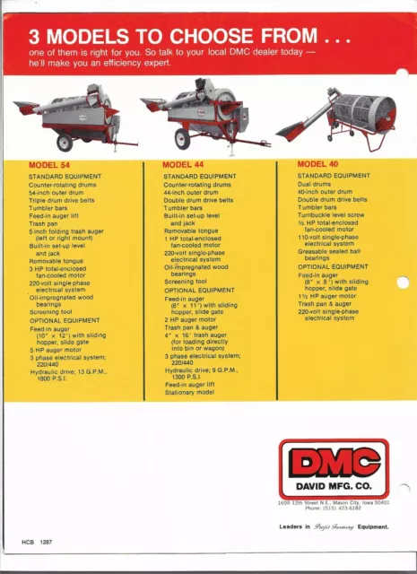 Original DMC Hi-Cap Counter Rotating Dual Screening Grain Cleaner Sales Brochure 2