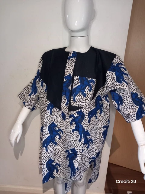 Top unisex etnico Ankara con blocco colorato e taschino al seno. Taglie L, XL