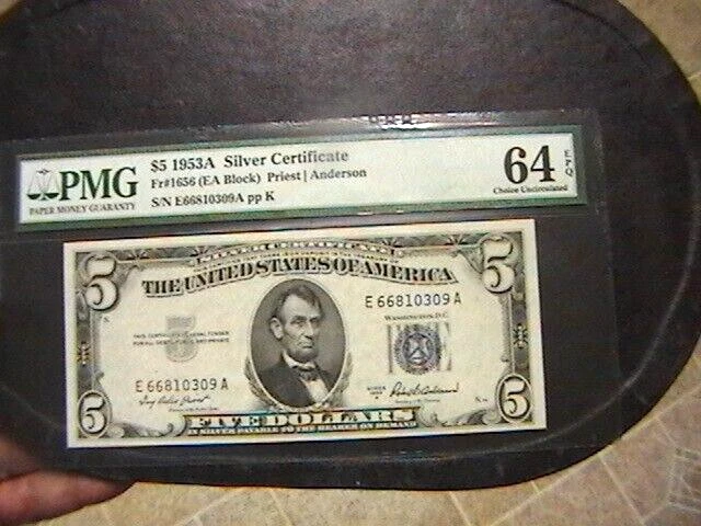 DBR $5 1953 A Silver Fr. 1656 (EB Block  64 EPQ Serial E 66810 309 A