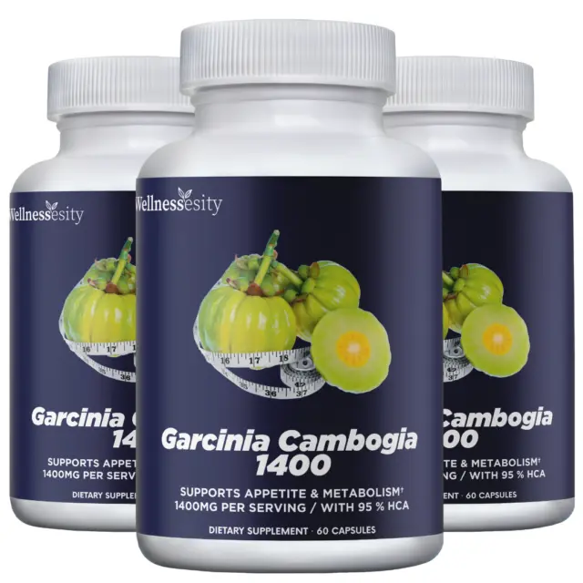 100% Pure GARCINIA CAMBOGIA Extract 95% Natural HCA 1400mg Fast Weight Loss 3pk