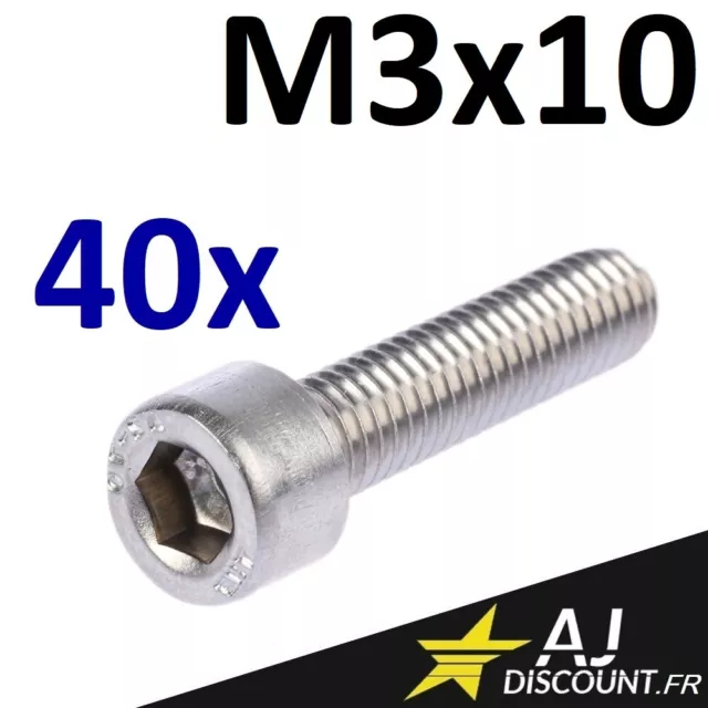 40x Vis CHC (BTR) - M3x10 - INOX A2 - DIN 912 - 6 pans creux - Vis à métaux