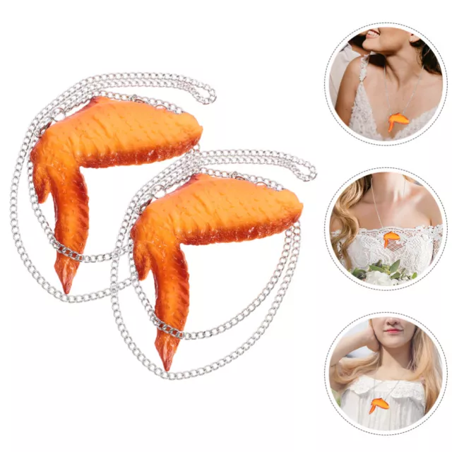 2 Pcs Creative Chicken Wing Necklace Hip Hop Accessories Trendy Wings