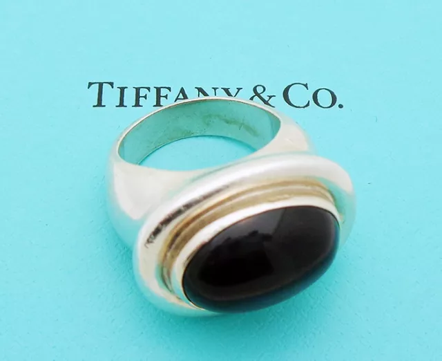Vintage Tiffany & Co. Paloma Picasso Sterling Silver Black Onyx Ring Size 7.75