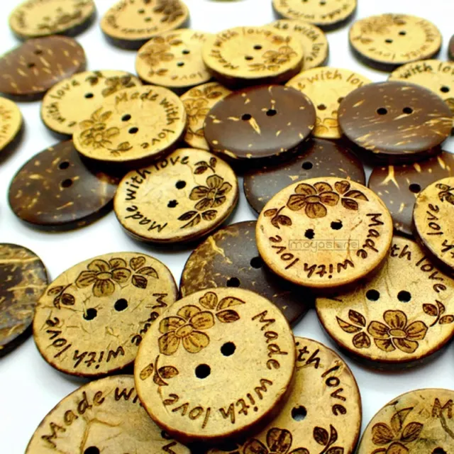 25Mm Kokos Holzknöpfe Natur Handmade Love Blume Holz Knopf Knöpfe Wooden Buttons