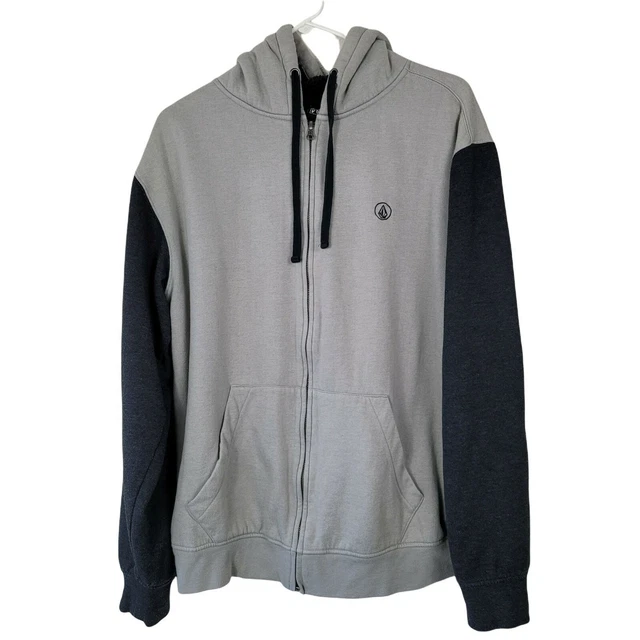 Volcom Hooded Sweatshirt Jacket Sherpa Lined Sz L Gray Black Full Zip Casual