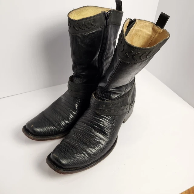 Pointed Toe Rudel Cowboy Boots Size 8 EE Soft Black Leather Side Zipper Rudel Black Leather Western Boot – Jardin Los Angeles main image 4