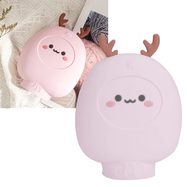 Pink)Silicone Mini Hot Water Bag Hand Warmer Water Injection Bottle Cartoon
