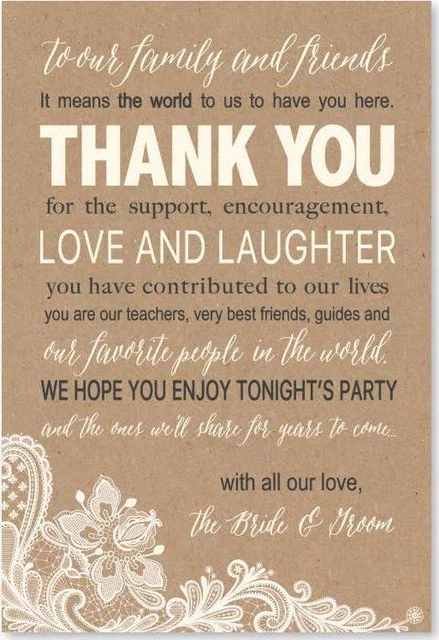Hadley Designs 50 Wedding Kraft Thank You Place Cards, Rehearsal Dinner Thank