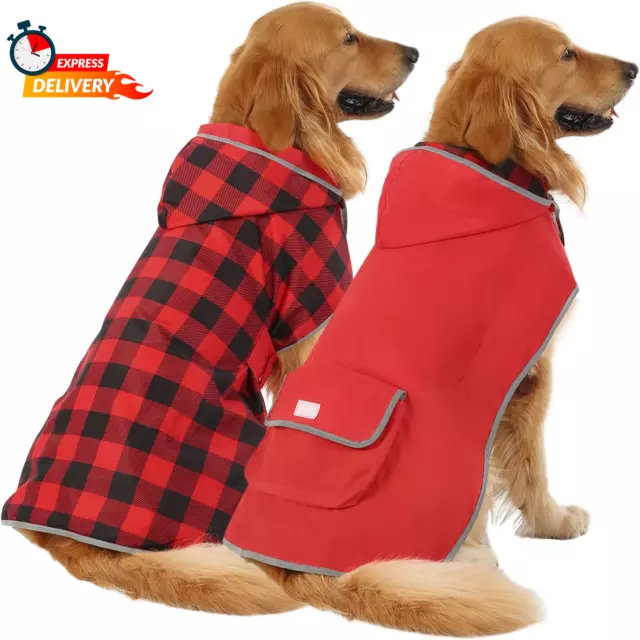 Reversible Dog Raincoat Hooded Slicker Poncho Rain Coat Jacket for Small Medium
