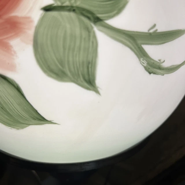 Vtg Hand Painted Green Pink Yellow Roses Glass GWTW Lamp Shade 9”D 4” OD Signed 3