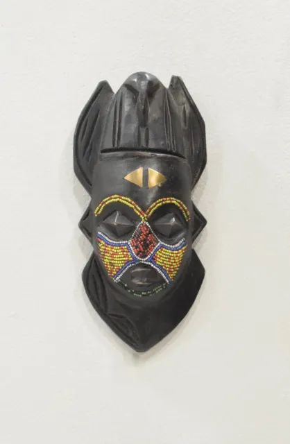 African Mask Ashanti Wood Brass Beaded Mask