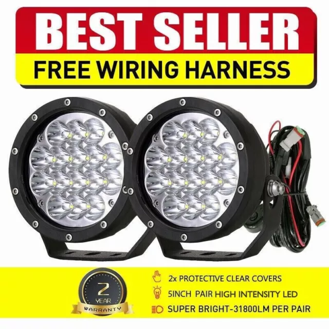 5inch LED Driving Lights Spot Pair Black Round Work 4x4 SUV Offroad Truck