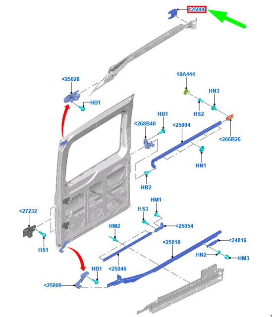 FORD TRANSIT MK4 Left Sliding Door Upper Track Assy LHD 2085826 NEW