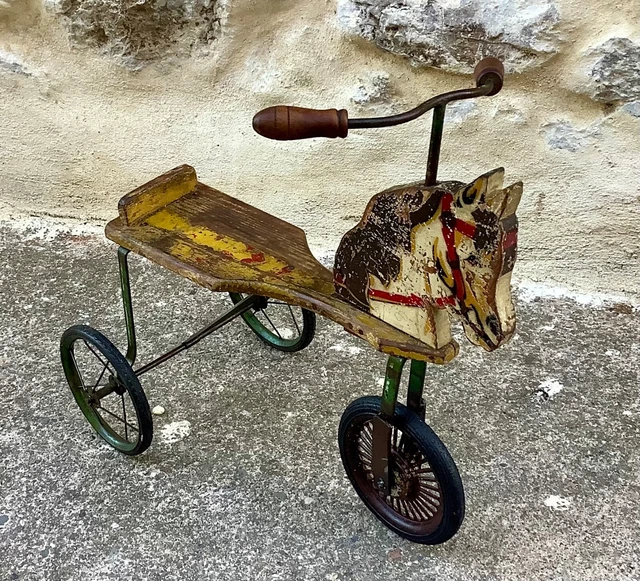 JOUET ANCIEN FIN XIXeme Début 1900 TRICYCLE CHEVAL en BOIS EUR 70,00