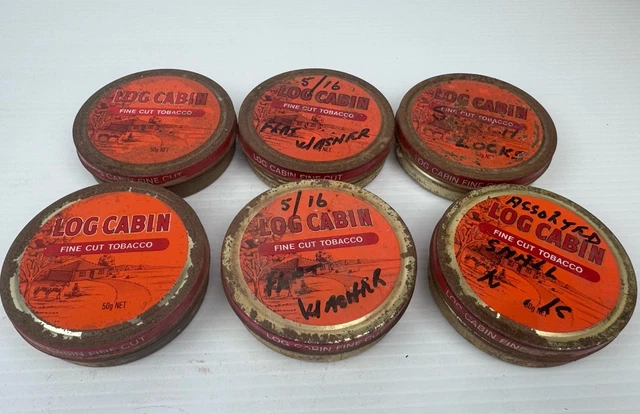 LOG CABIN FINE Cut Tobacco Tin X4 Vintage Made In Australia Collectable Man  Shed $36.95