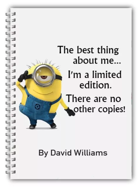 A5 Personalised Despicable Me Minion 100 Lined Plain Pages Notebook Gift Fun New