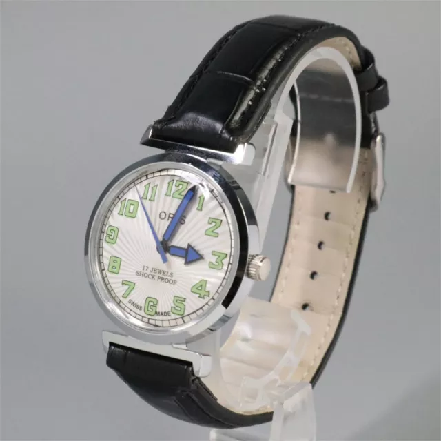 *N.MINT*VINTAGE ORIS 17 jewels shock proof white Dial men's watch swiss made