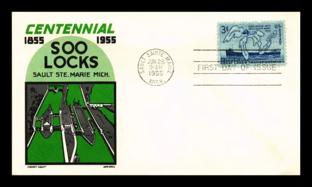 Dr Jim Stamps Us Cover Soo Locks Centennial Fdc Ken Boll Cachet Craft