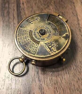 Antique Nautical Vintage Handmade Brass Compass 100 Year Calendar Leather Case