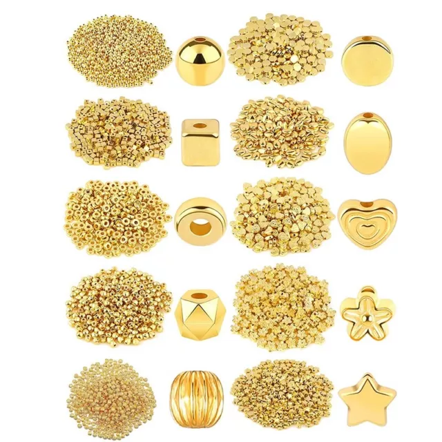 1500Pcs 10 Styles Gold Spacer Beads Assorted Jewelry Making Loose Beads for6859