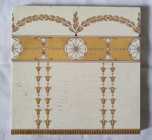 ELEGANT MINTON RIBBON DESIGN 6 INCH TILE (A) CIRCA 1900s