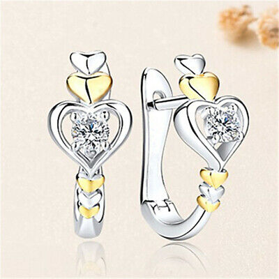 Two Tone 925 Silver Women Jewelry Pretty Round Cut Cubic Zircon Hoop Earring