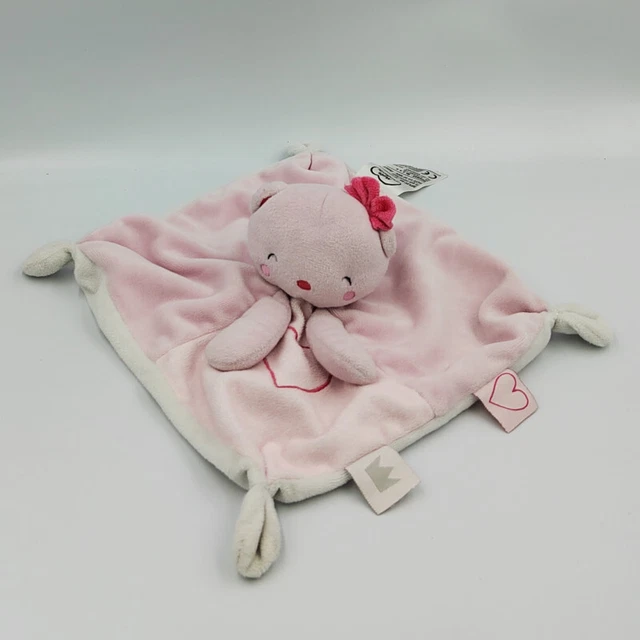 Doudou plat ours chat rose blanc coeur MOTS D'ENFANTS - 31705