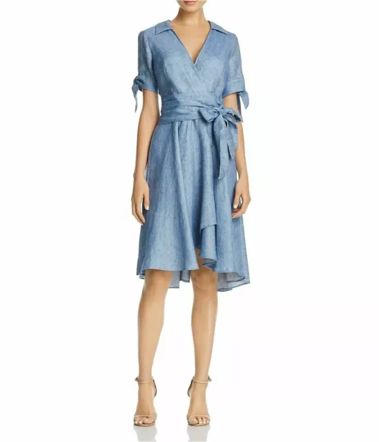 Milly Womens Valerie Cold Shoulder Linen Chambray Wrap Dress Blue sz 4 and 6 New