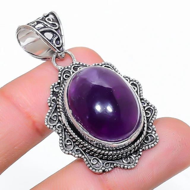 Sage Amethyst Gemstone Handmade 925 Sterling Silver Jewelry Pendant 1.85" U297