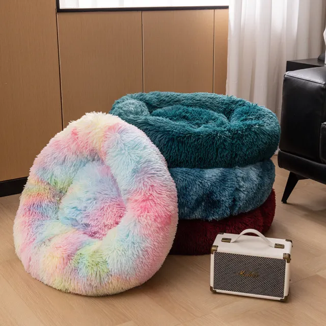 Donut Plush Pet Dog Cat Bed Soft Warm Calming Fluffy Bed Sleeping Kennel Nest